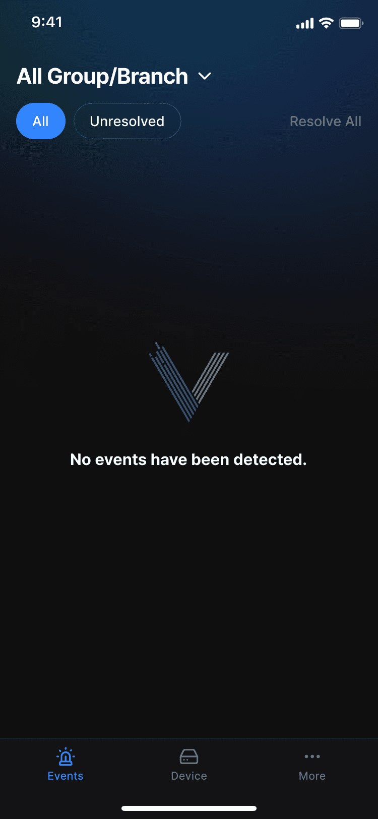 Pantalla sin eventos